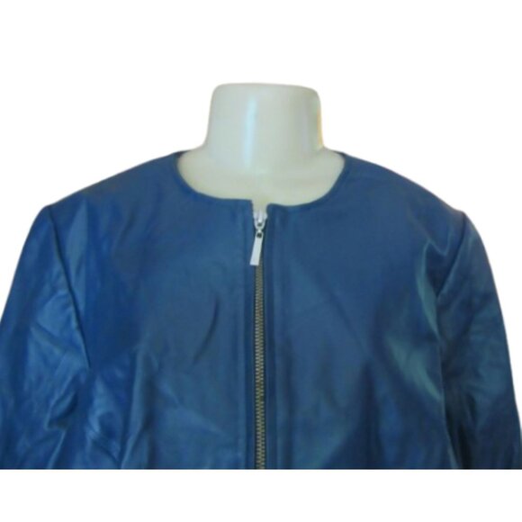 New w Tags, Jessica London Outerwear Blue Full Zip Leather Jacket Size 18W - Picture 3 of 7